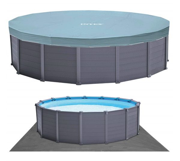 Piscine ronde graphite intex 26384GN tapis sol et bâche protection